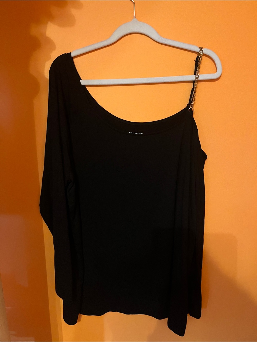 torrid Black One-Shoulder Sweatshirt with Gold Chain Strap